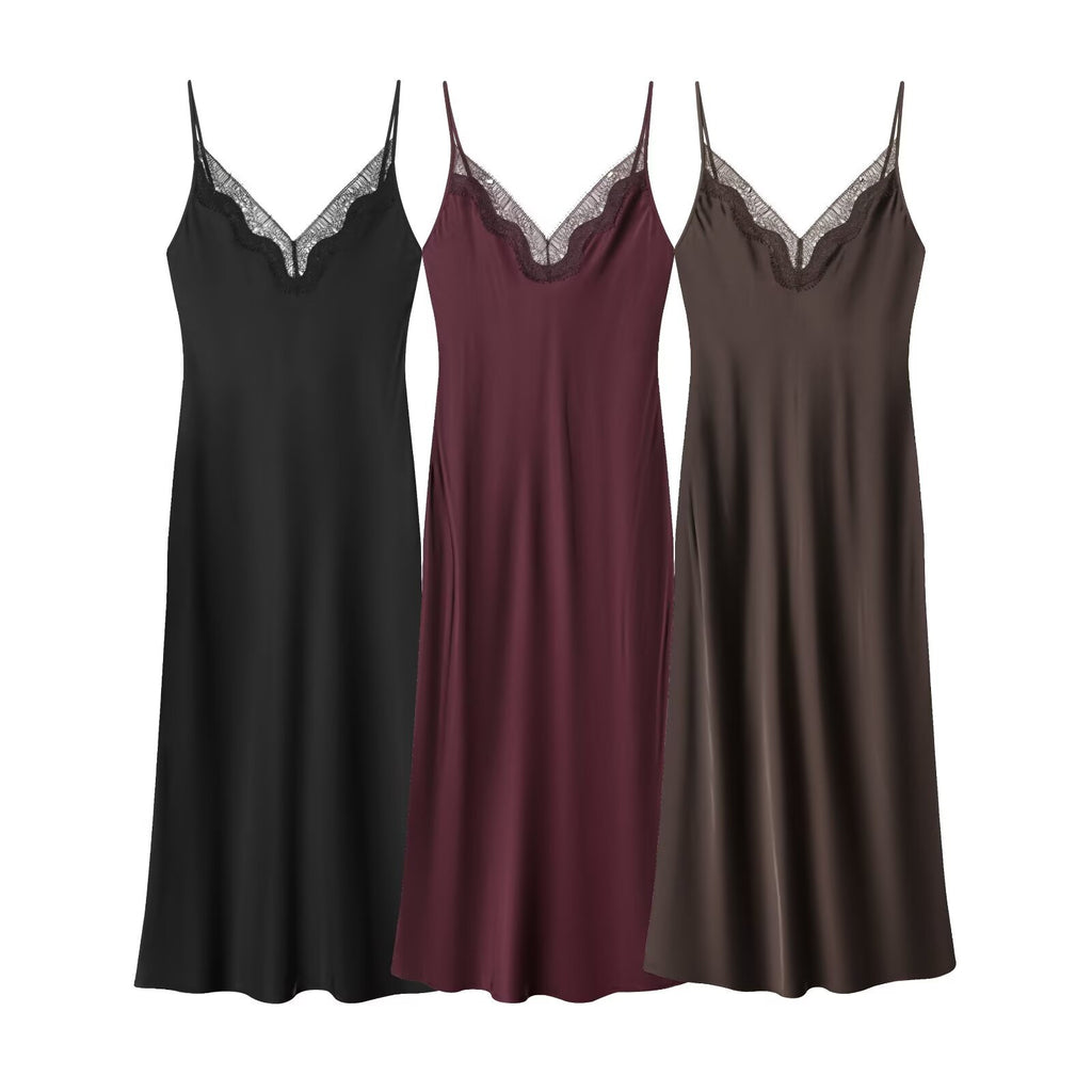 Style Lace Splicing Strapless V-Neck Backless Flowing Dress