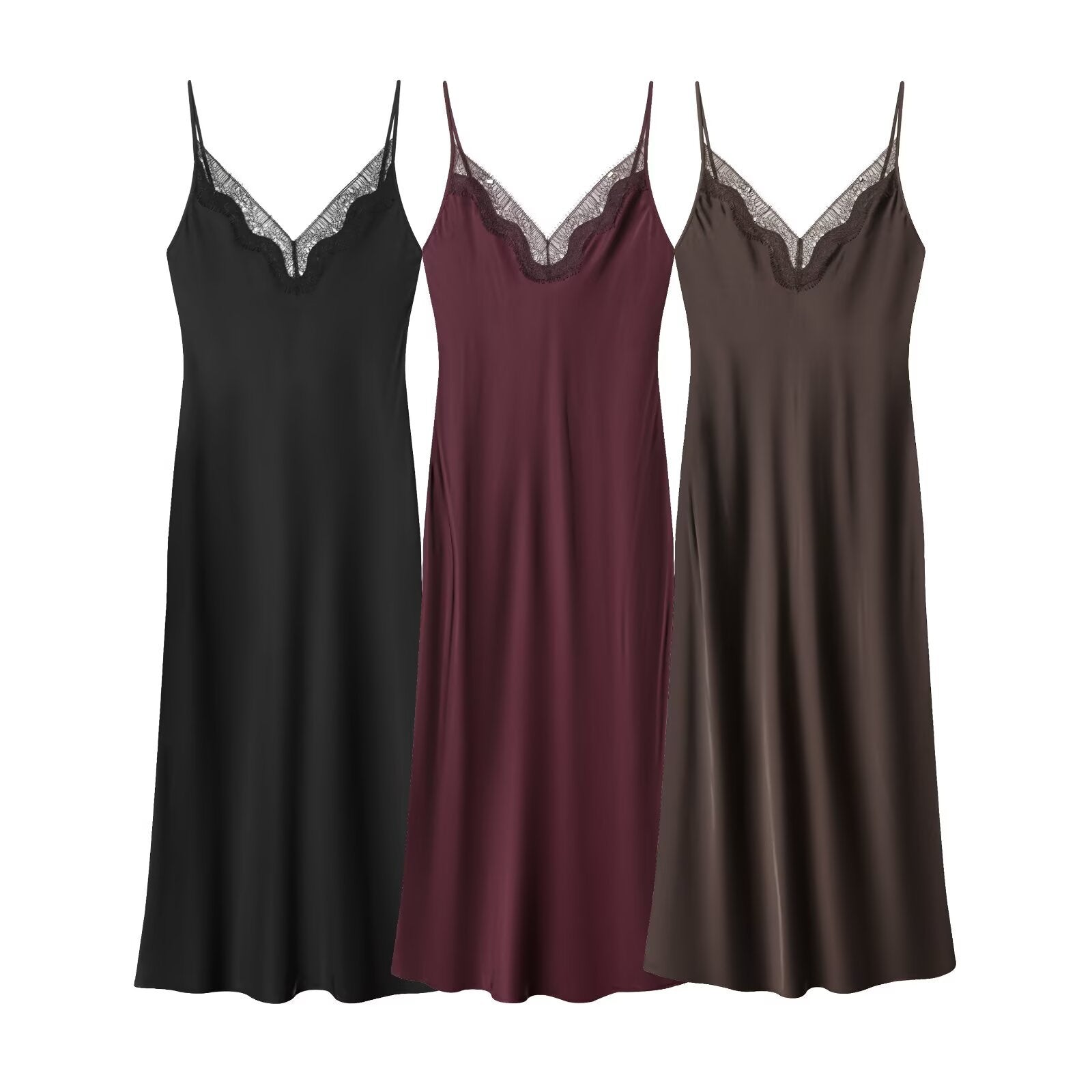 Style Lace Splicing Strapless V-Neck Backless Flowing Dress
