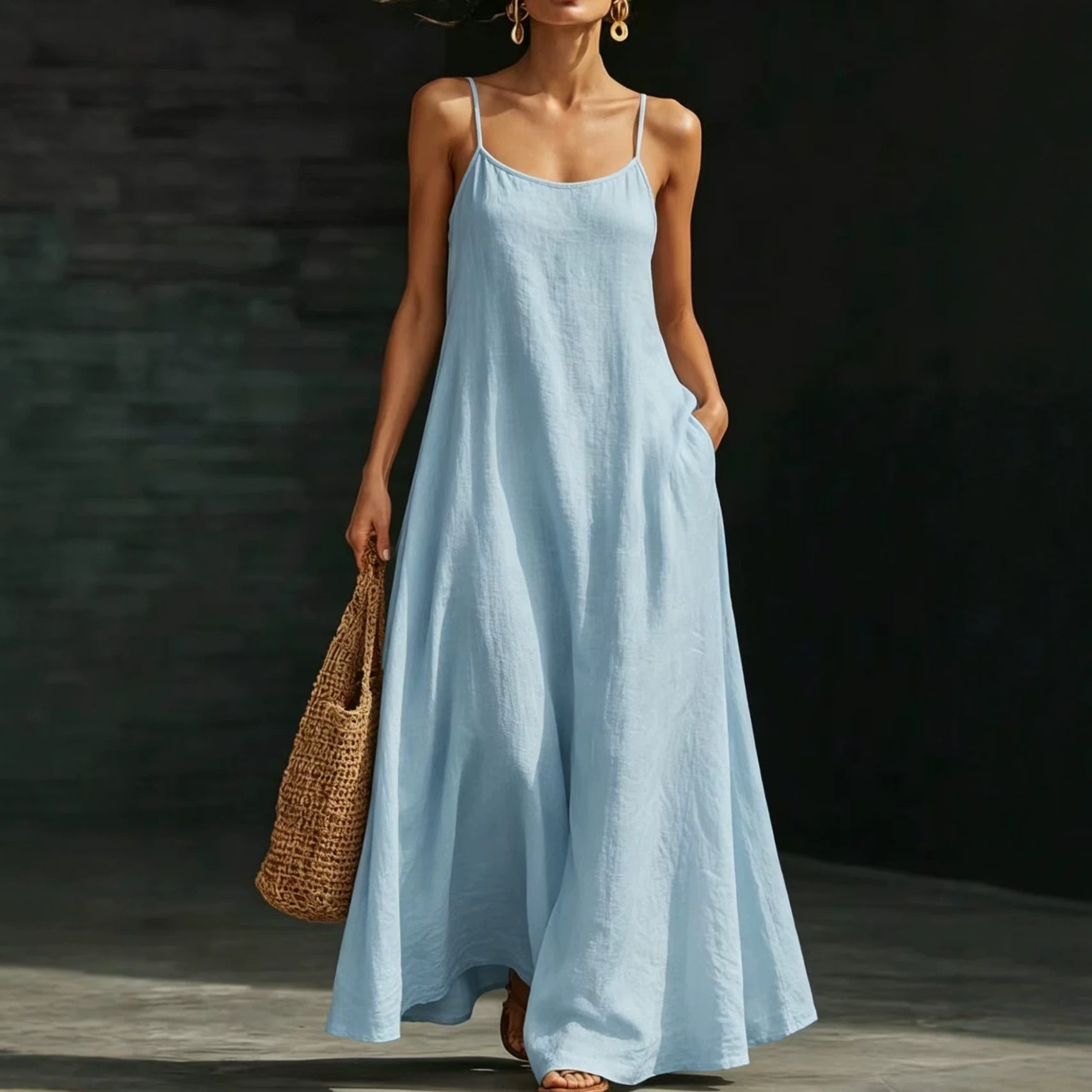 Robe Maxi Fluide Unie – Sans Bretelles, Coupe Ample & Grande Taille