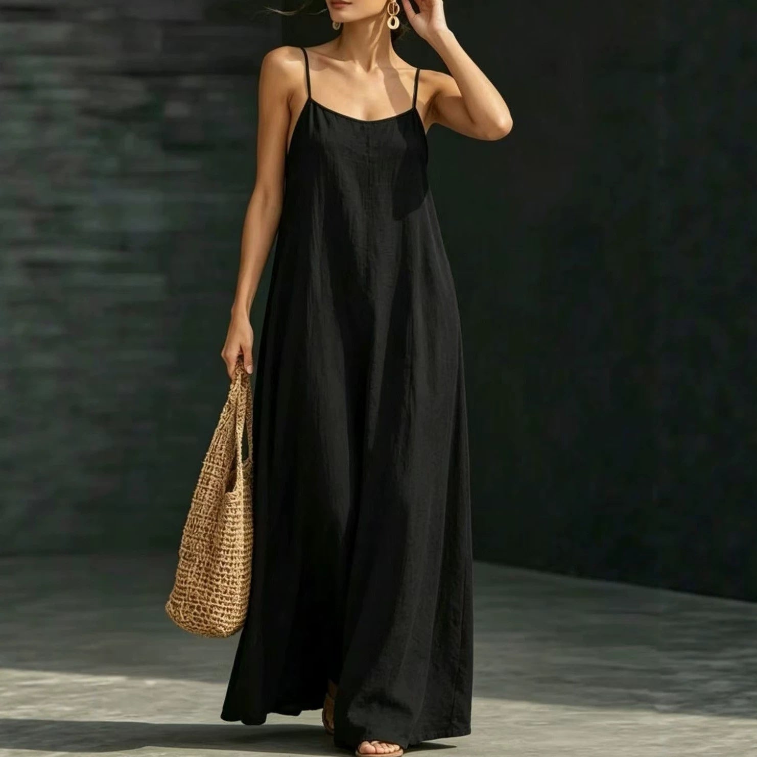 Robe Maxi Fluide Unie – Sans Bretelles, Coupe Ample & Grande Taille