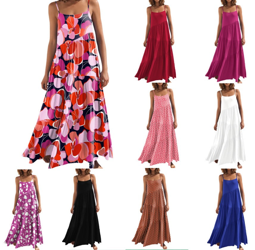 Robe plissée à bretelles – Coupe ample, style balnéaire