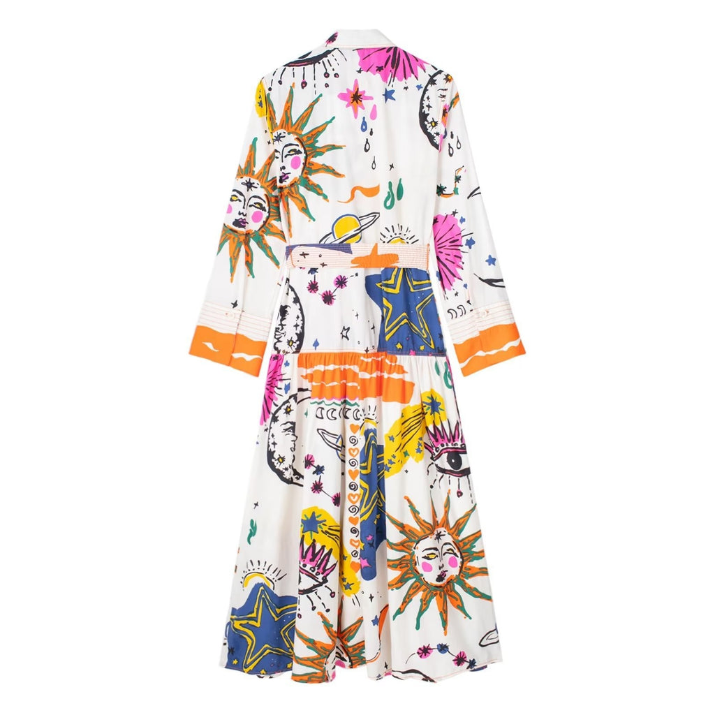 Robe longue imprimée avec ceinture – Style européen et américain