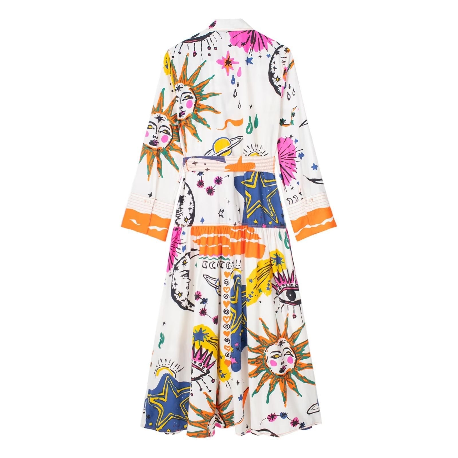 Robe longue imprimée avec ceinture – Style européen et américain