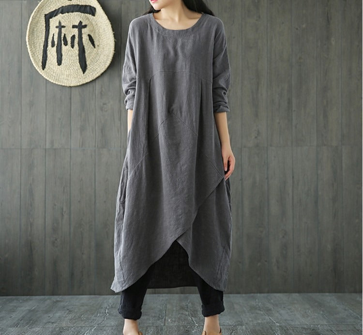 Robe ample en coton lin – Manches tombantes, coupe décontractée