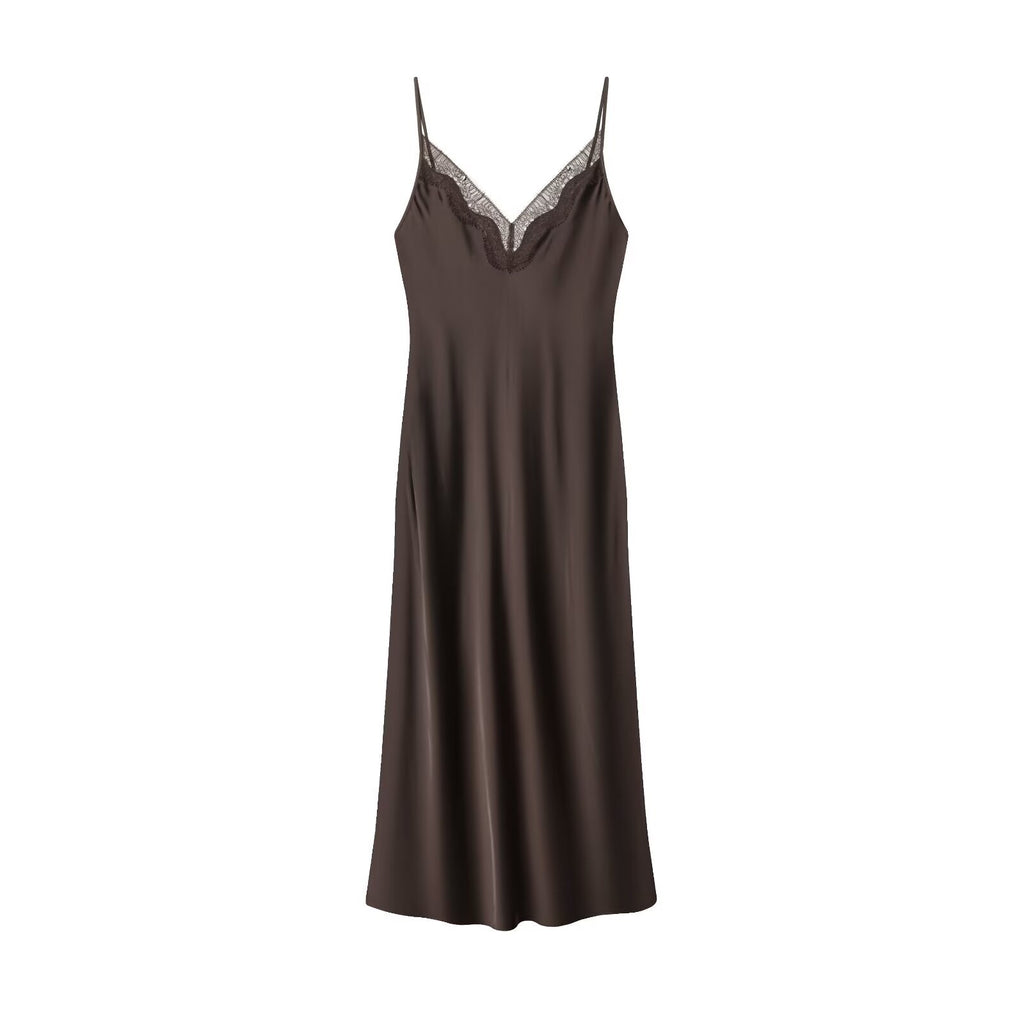Style Lace Splicing Strapless V-Neck Backless Flowing Dress