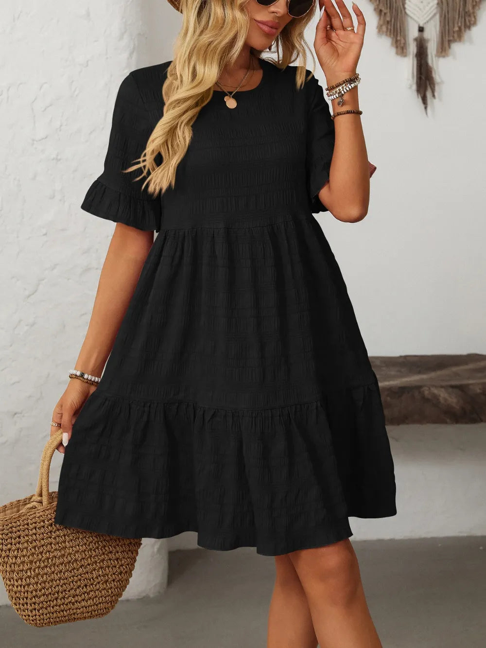 Robe Fluide Décontractée – Manches Courtes & Coupe Ample