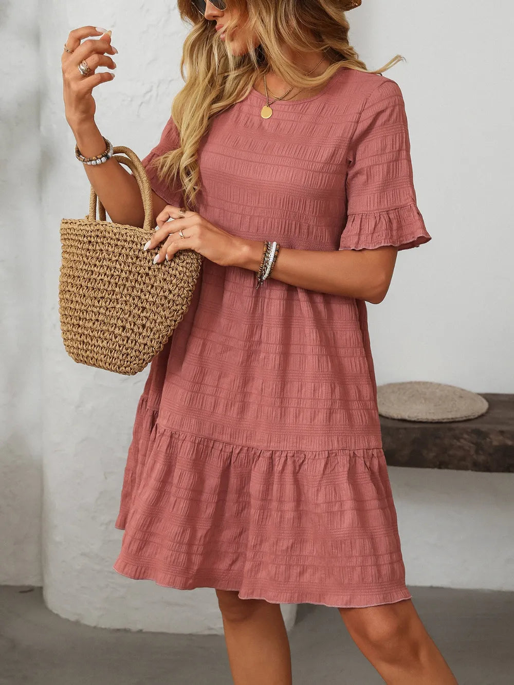 Robe Fluide Décontractée – Manches Courtes & Coupe Ample
