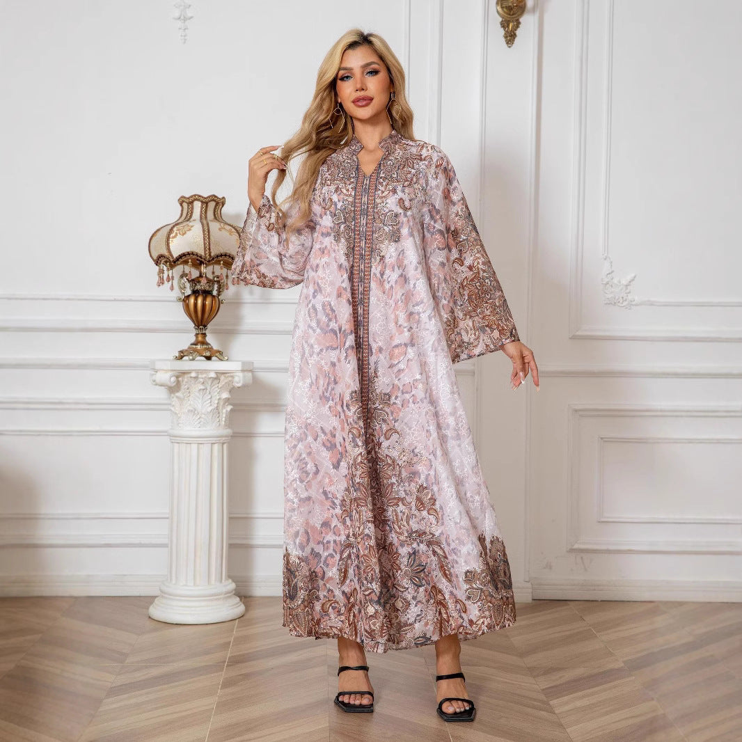 Robe Longue Col V – Manches Longues, Coupe Ample & Confortable