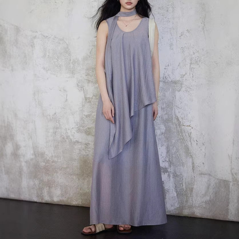 Robe Longue Sans Manches – Bretelles Évasées, Taille Haute & Ensemble 2 Pièces