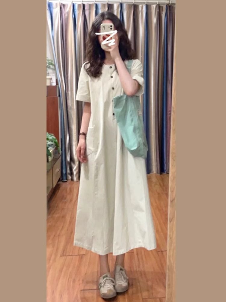 Robe Longue d'Été – Style Rétro Bohème, Coupe Fluide & Manches Courtes