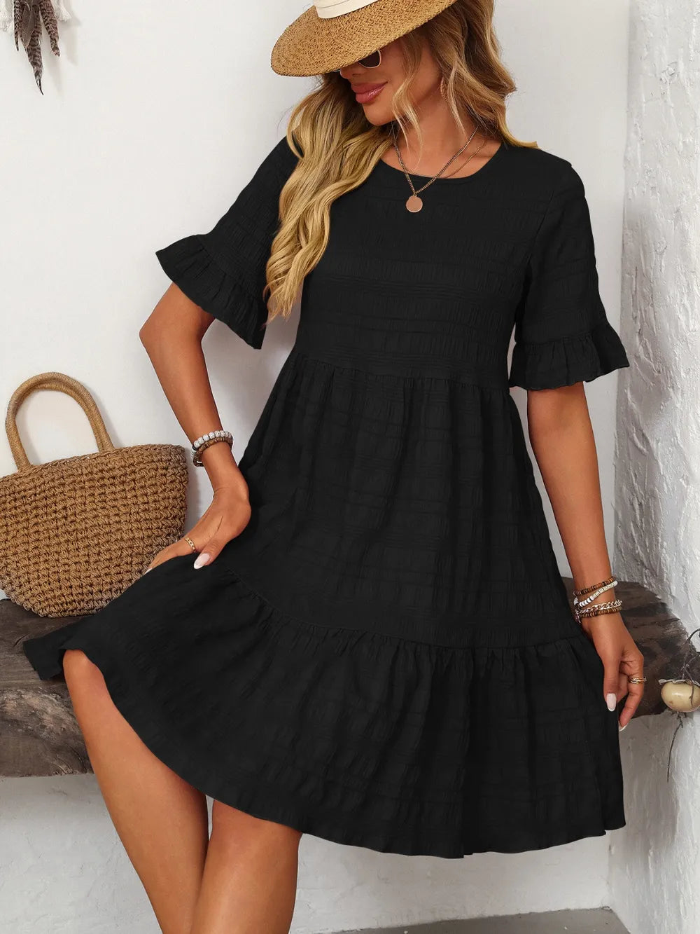 Robe Fluide Décontractée – Manches Courtes & Coupe Ample
