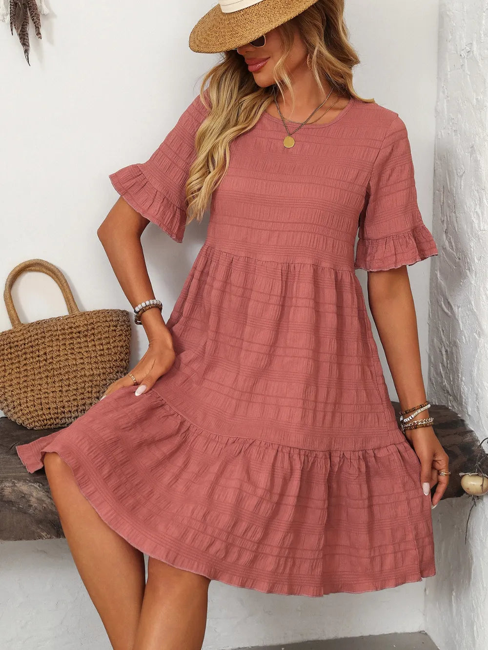 Robe Fluide Décontractée – Manches Courtes & Coupe Ample