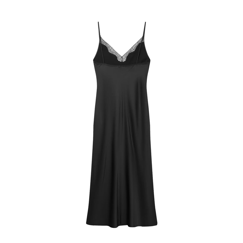 Style Lace Splicing Strapless V-Neck Backless Flowing Dress