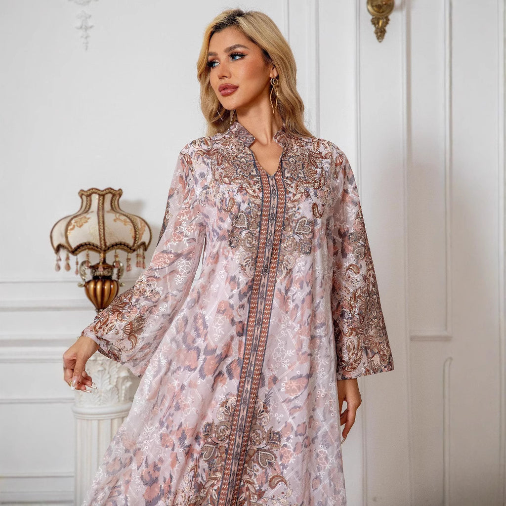 Robe Longue Col V – Manches Longues, Coupe Ample & Confortable