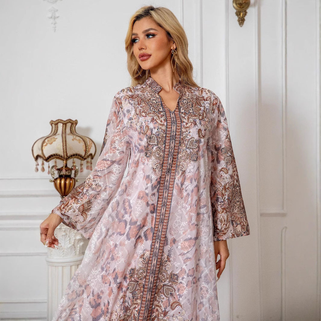 Robe Longue Col V – Manches Longues, Coupe Ample & Confortable