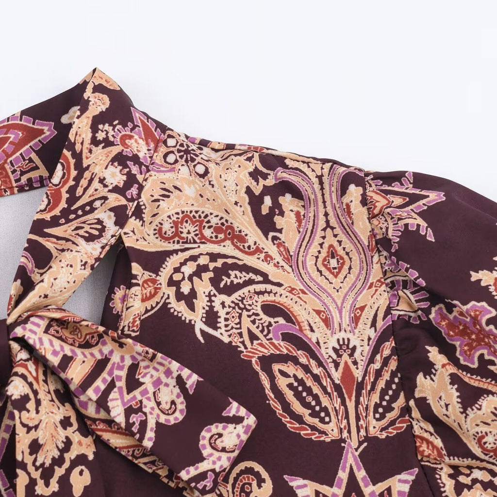 Robe longue imprimée style bohème – Coupe ample, taille haute
