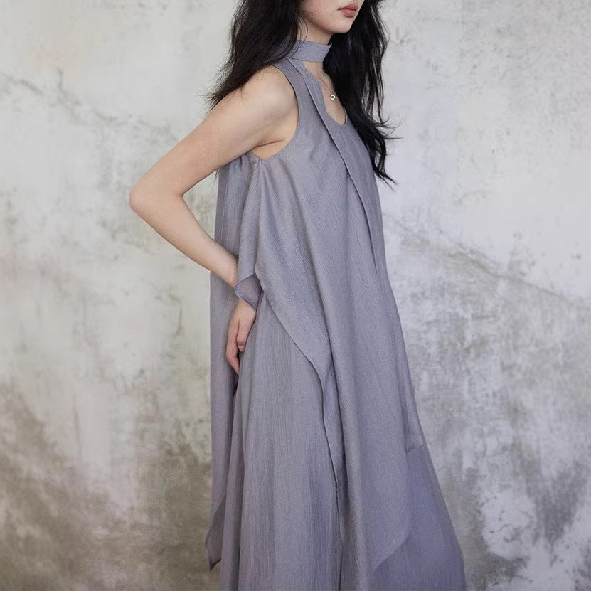Robe Longue Sans Manches – Bretelles Évasées, Taille Haute & Ensemble 2 Pièces
