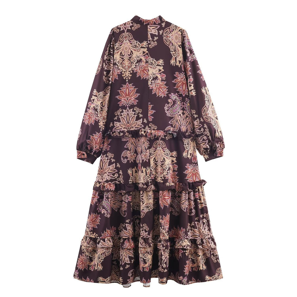 Robe longue imprimée style bohème – Coupe ample, taille haute