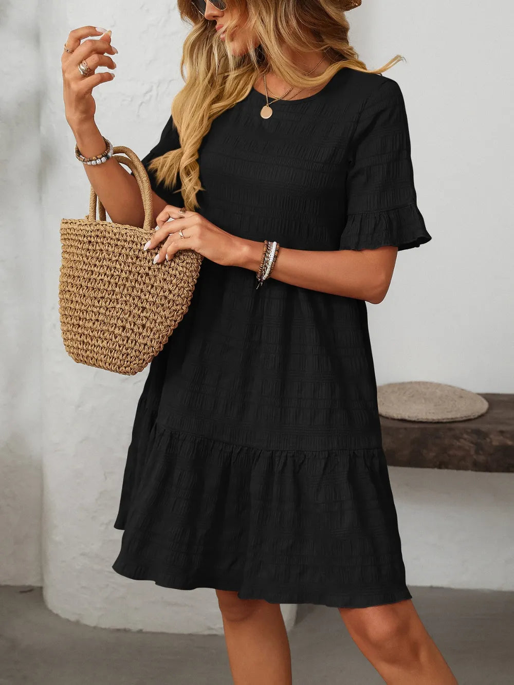 Robe Fluide Décontractée – Manches Courtes & Coupe Ample