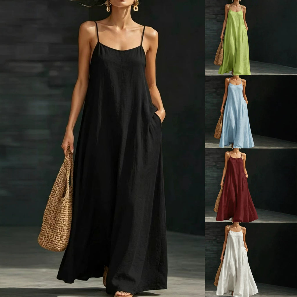 Robe Maxi Fluide Unie – Sans Bretelles, Coupe Ample & Grande Taille