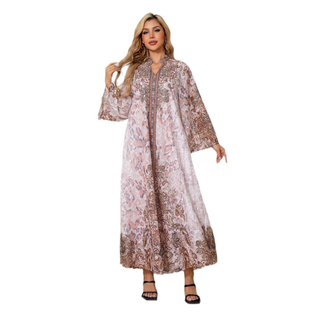 Robe Longue Col V – Manches Longues, Coupe Ample & Confortable