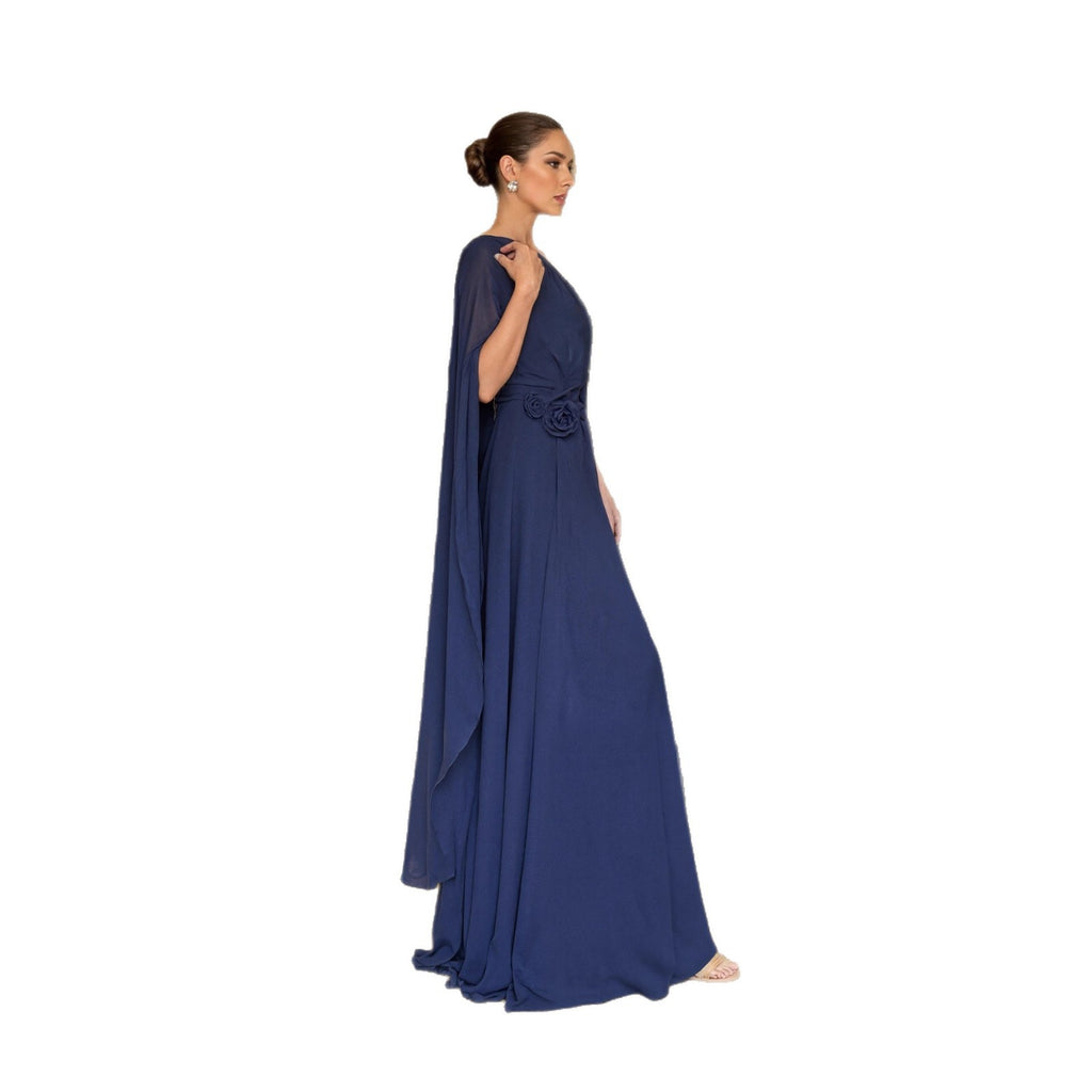 Robe Maxi Chiffon Épaule Asymétrique – Coupe Ample, Taille Haute & Style Chic