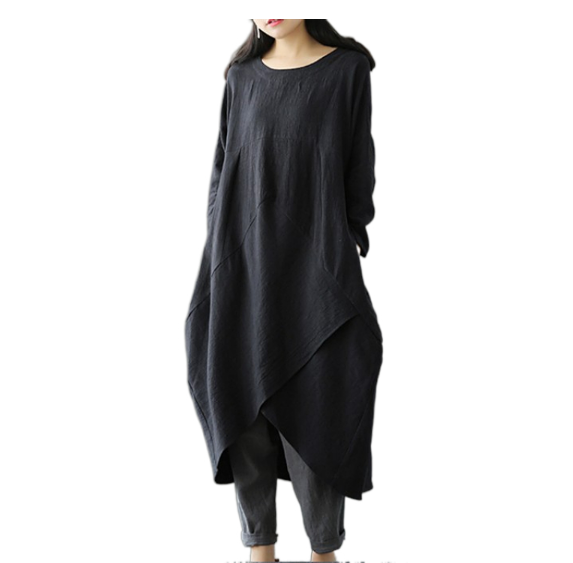 Robe ample en coton lin – Manches tombantes, coupe décontractée