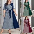 Robe Longue Vintage Col V Noué – Taille Haute, Manches 3/4 & Grande Taille