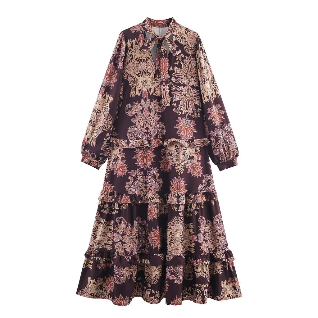 Robe longue imprimée style bohème – Coupe ample, taille haute